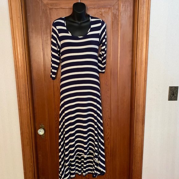 Yala Navy and White Striped High Low Scoop Neck Dress Size S - Picture 2 of 13